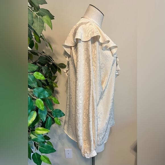 Pierre Cardin Dressy Vintage 80s Silky Satin Floral Ruffle Button Blouse - Picture 5 of 8